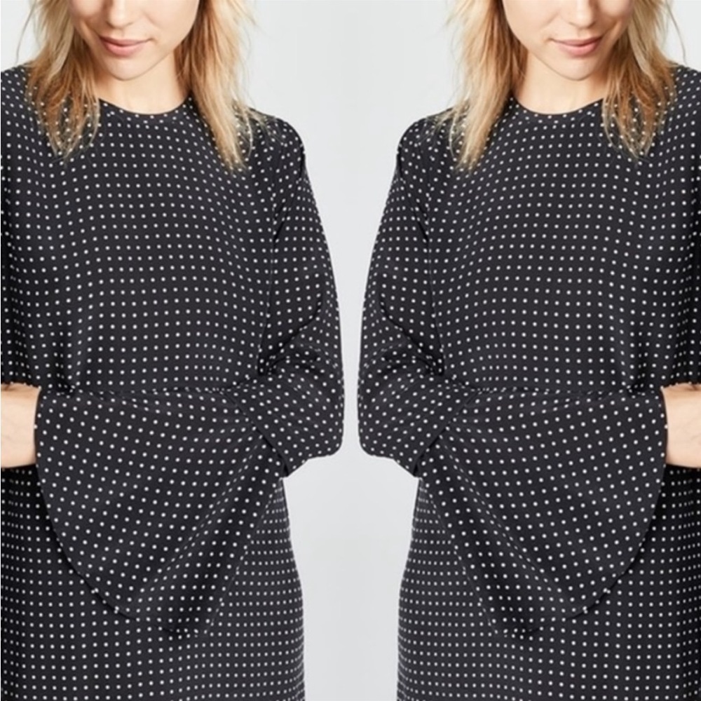 NEW Equipment Femme Mari Minimalist Mini Polka Dot Silk Dress Bell Sleeve Mini S - Picture 4 of 14
